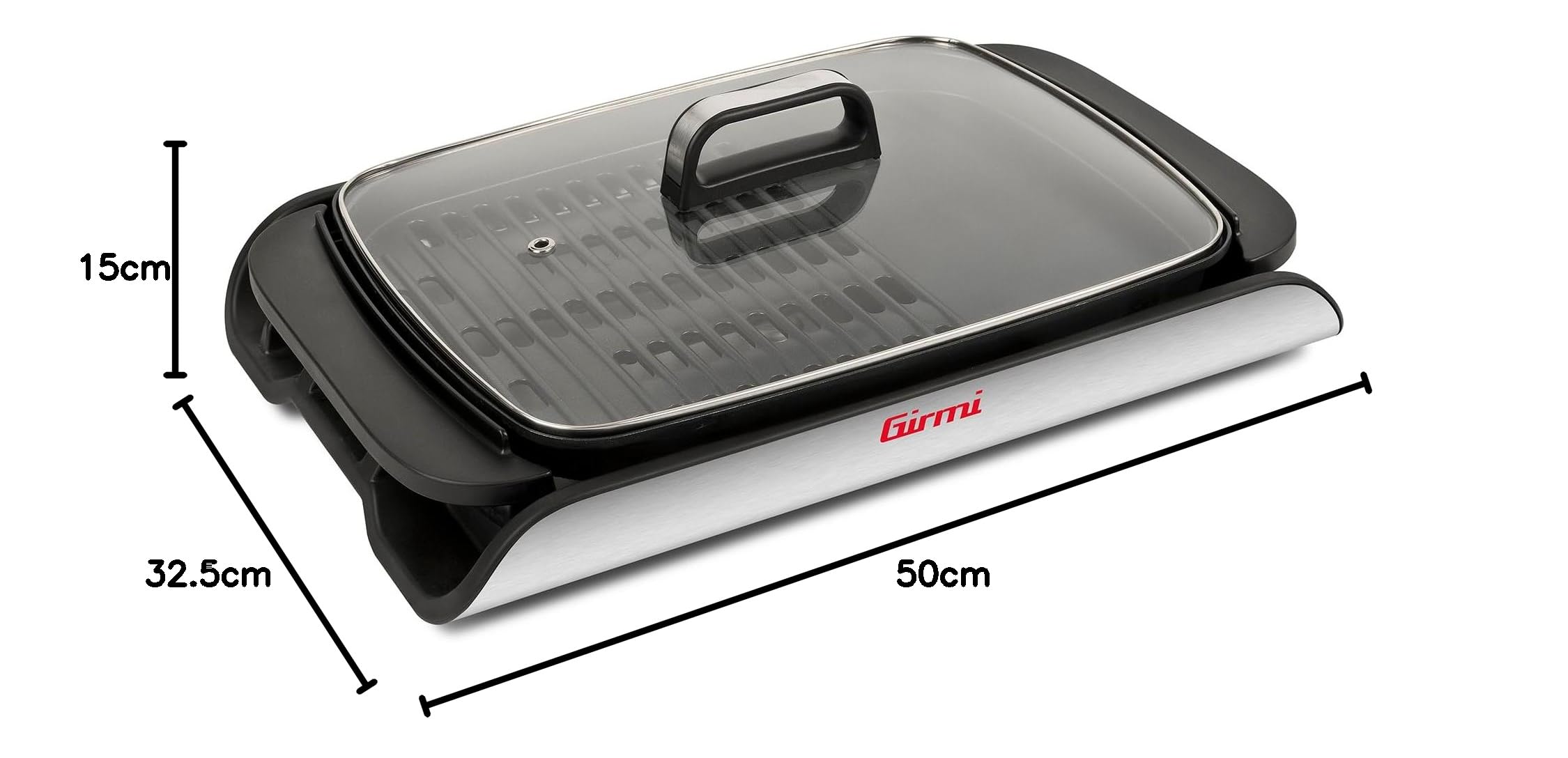 Girmi BQ91 Griglia e Barbecue, 2000W, Piastre Antiaderente XL 40 x 30cm con Doppio Utilizzo, Smokeless, Coperchio in Vetro Temperato, Temperatura Regolabile, Vassoio raccogli grasso, Grigio