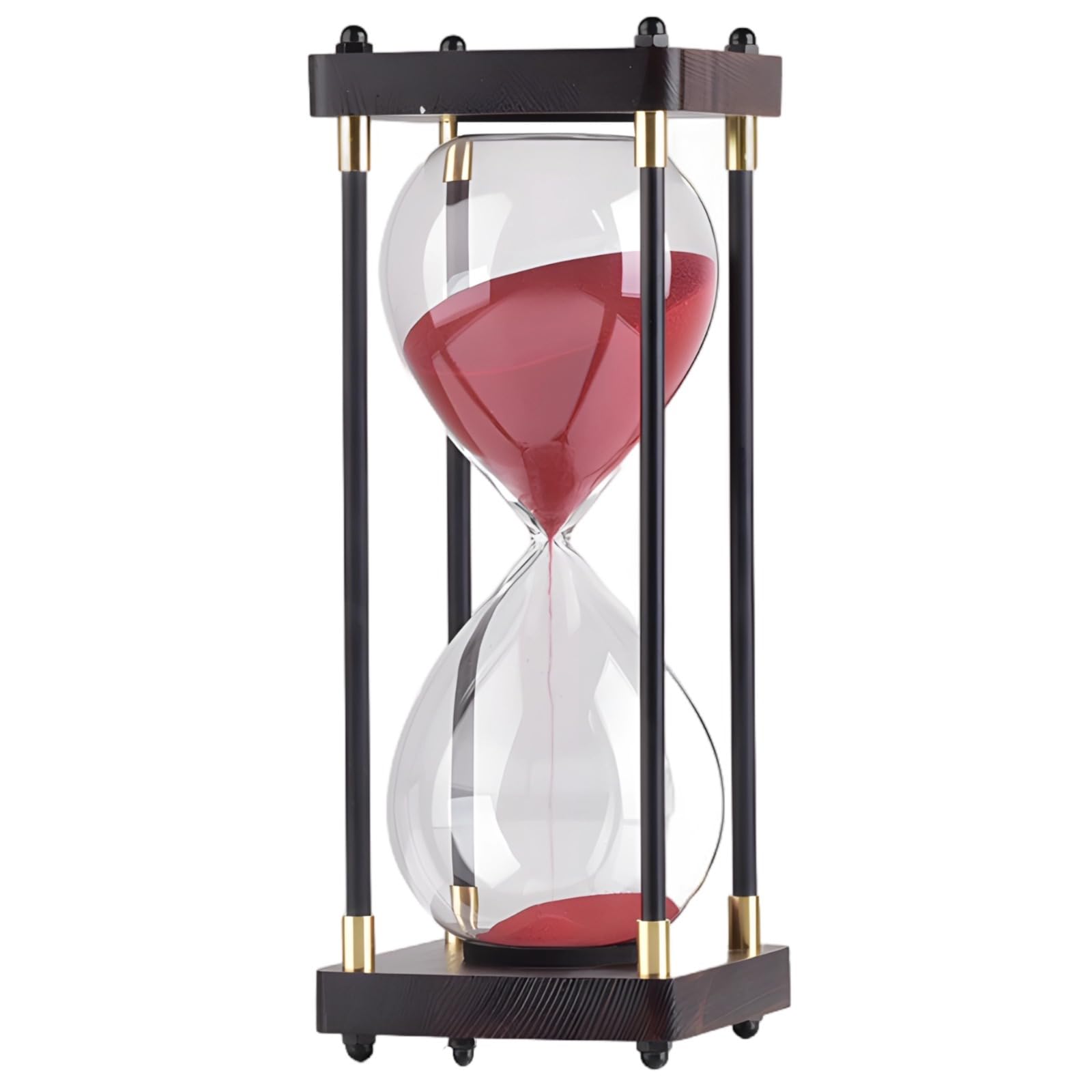 Reloj de arena roja de 60 minutos, temporizador de arena de cristal grande con marco de metal negro, decoración para el hogar, estudio, oficina