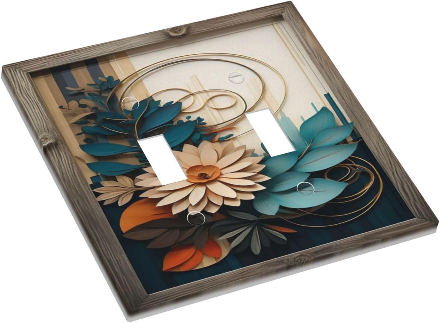 Decorative Art Light Switch Covers,2 Gang Toggle Rocker,Wall Plate,Switchplate Electrical Faceplate,Wood Style Flowers