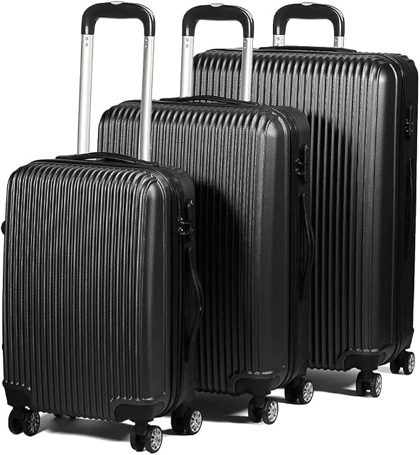SA Products 3pc Hard Shell Suitcase Set - Lightweight Large Suitcase Set - ABS 3 Piece Luggage Set Includes Cabin & Hold Luggage - Premium Luggage Sets - 4 Wheel Suitcase Sets for Men Women - Black