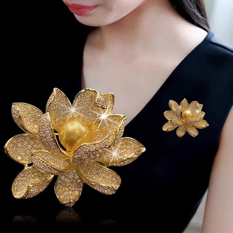 Image of Elegant Floral Brooch Pins for Women, Crystal Pearl Rhinestone CZ Flower Lapel Pin Wedding Party Exquisite Brooches and Pins for Women Ladies