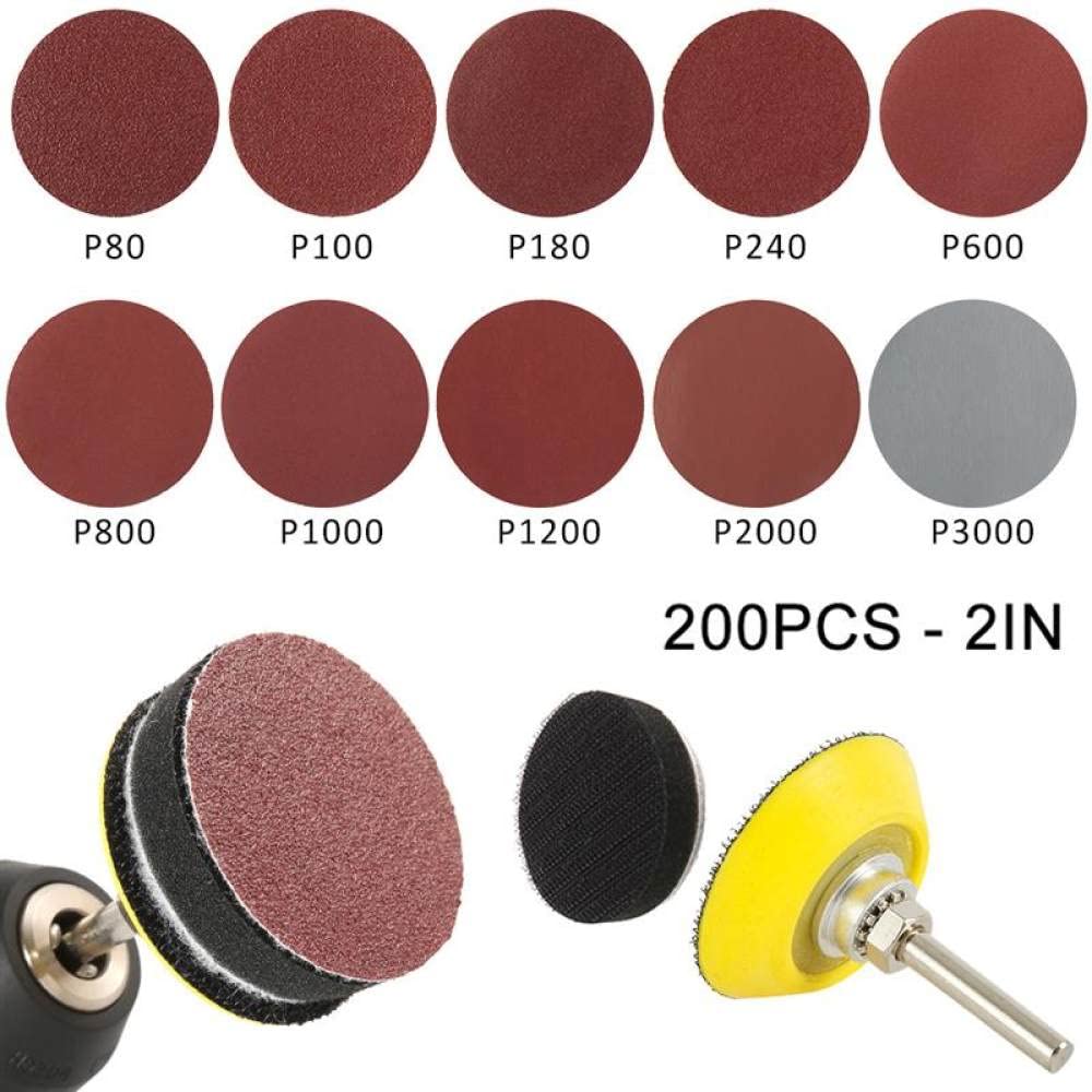 300 pièces 200 pièces disques abrasifs 2 pouces 50mm disque de papier de verre rond feuilles de sable 80/100/180/240/600/800/1000/1200/2000/3000 grain, 200 pièces, h