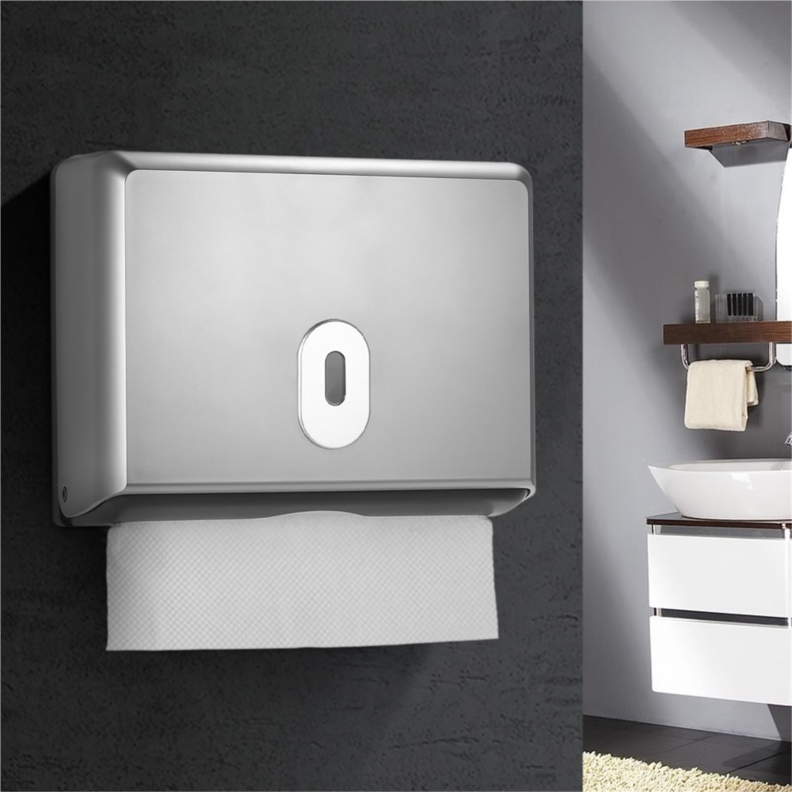 Portafazzoletti da Parete Porta Carta igienica con Dispenser for fazzoletti da Bagno a Parete, for Asciugamani di Carta Rimovibili Multipli(Silver)