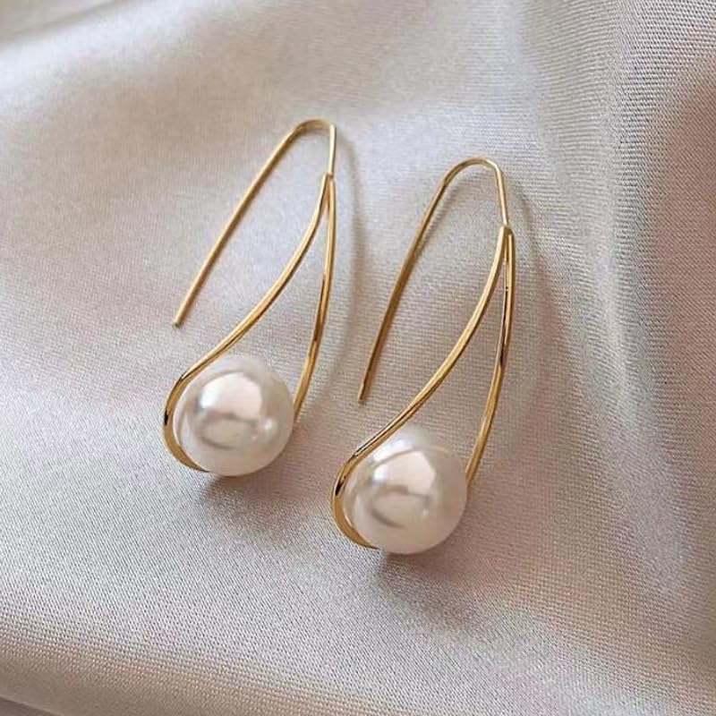 1Pair Twisted Pearl Earrings, Gold Tone, Fashion Jewelry for Women, Elegant Drop…