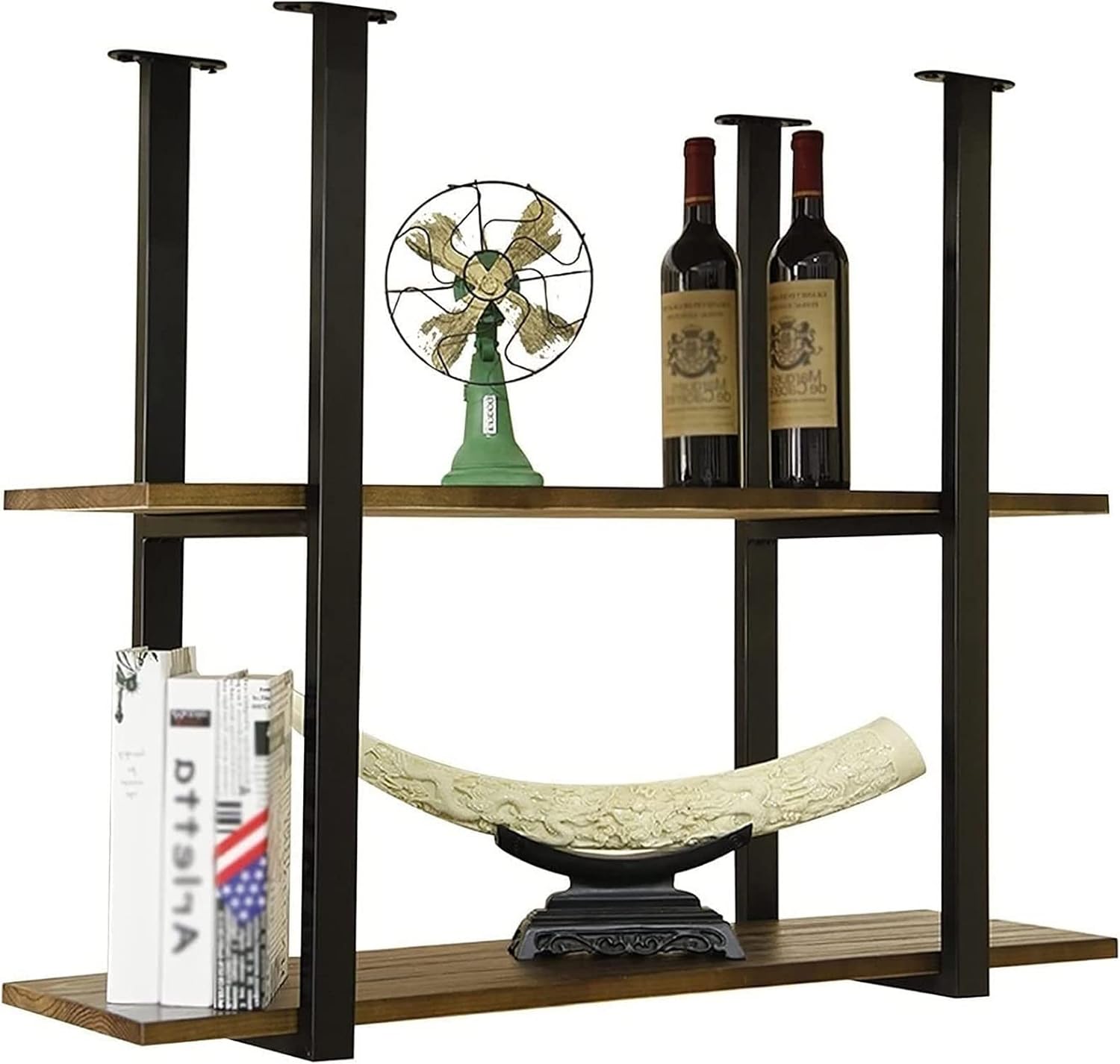Shelves Whftd Ceiling Wine Rack Plant Display Stand – Industrial Retro Solid Wood Hanging Shelf, 2 Layer Industrial Pipe Shelves, Display Flower
