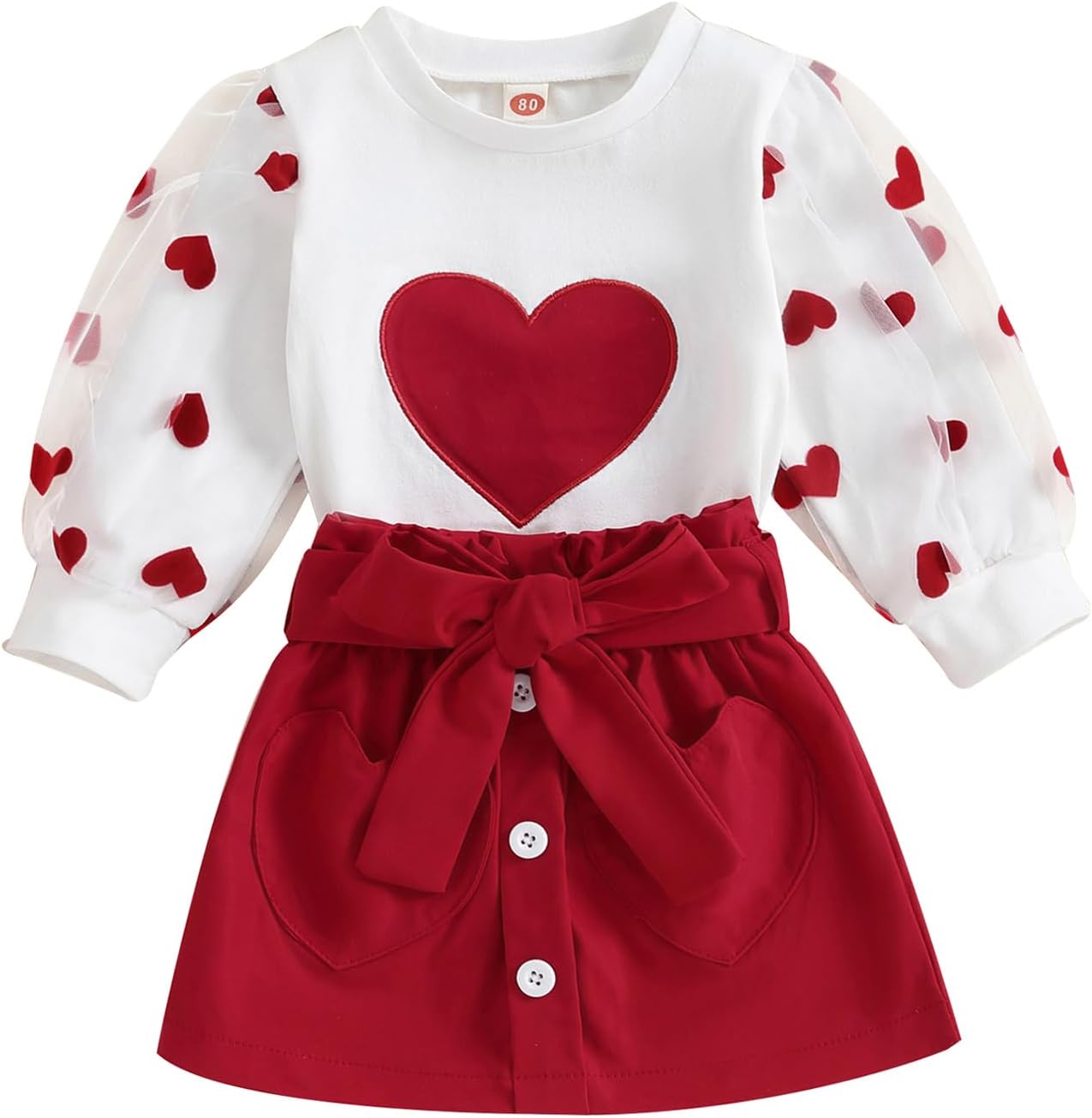 Toddler Baby Girl Valentines Day Outfit Set Love Heart Sweatshirt Long Sleeve Shirts A-Line Skirts Set 2Pcs Clothes