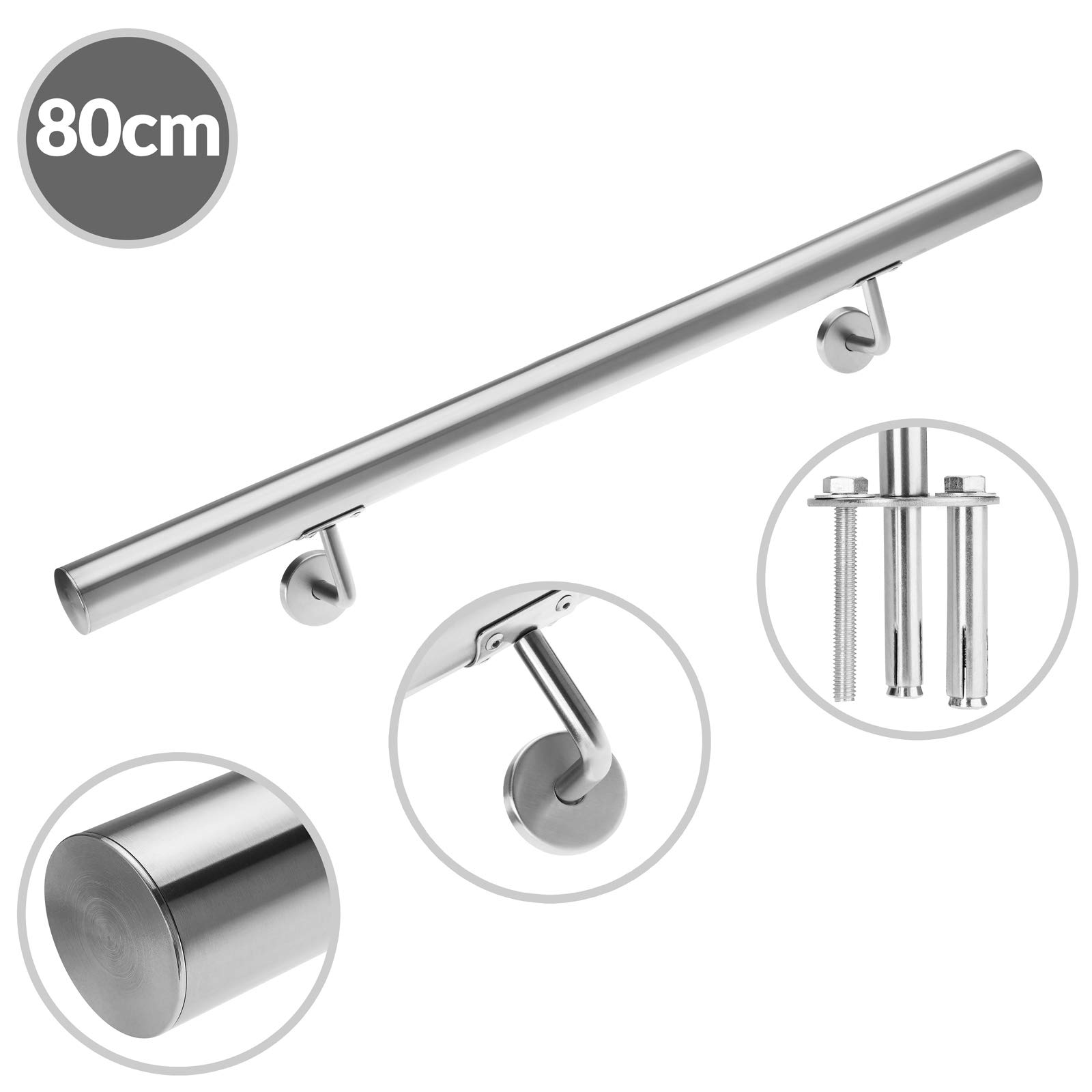 Monzana Pasamanos de Acero Inoxidable Barandilla de Pared para Escalera 80cm Soporte Pared Interior Exterior