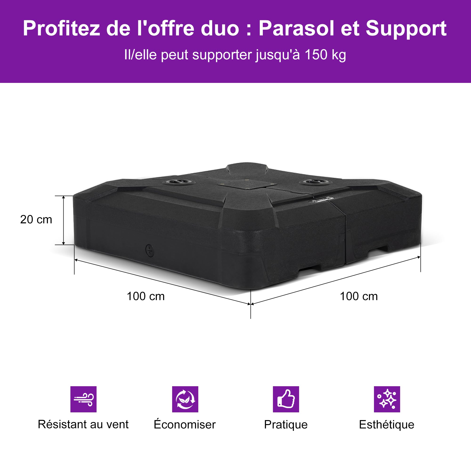 PURPLE LEAF Parasol de Jardin Extérieur 2,7 x 3,65 m avec LED et Pied,Gris