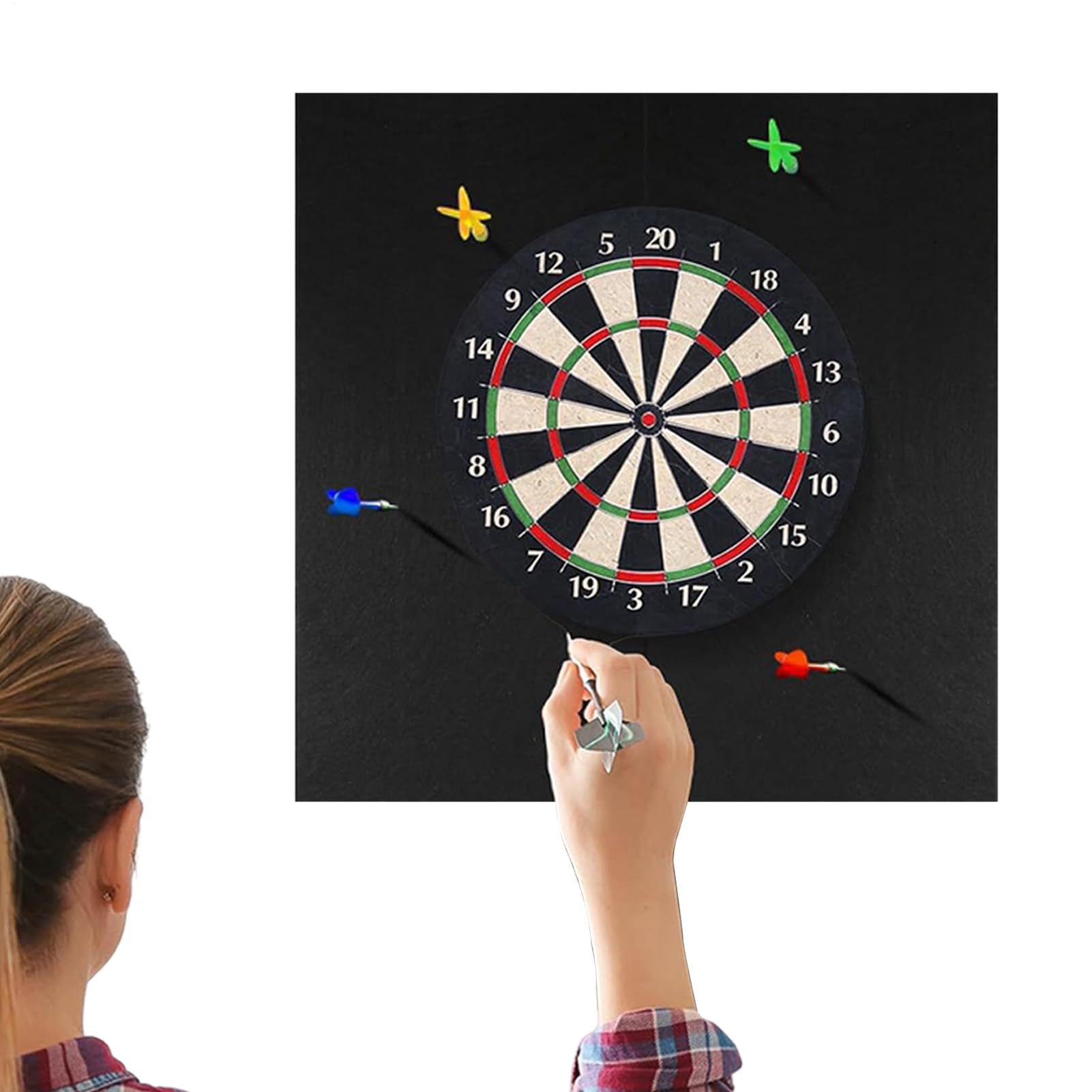 Dart Board Wall Protector, Easy Mount Felt Dartboard Surround & Cork Dart Board Backer, Removable Self-Adhesive Tiles For Standard Size Dartboards, Perfect For Adults Home Office & Garage (60/90cm)