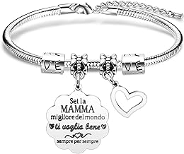 VGWON Bracciale della Nonna con Rubino, Compleanno per la Nonna Mamma, Regalo di Natale, Bracciale in Acciaio Inossidabile 316L con Testo Inciso al Laser