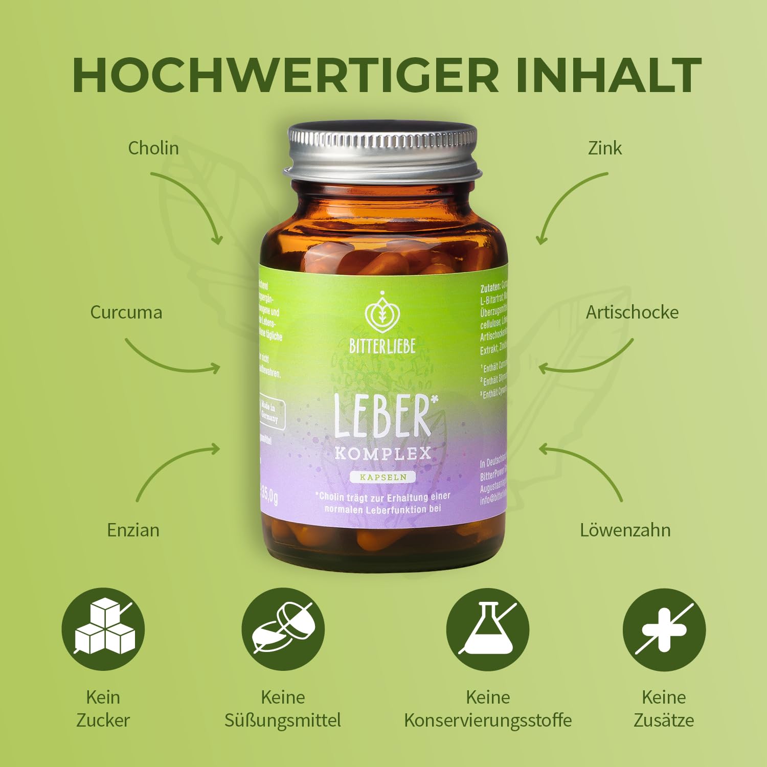 BitteLiebe - Leber Komplex mit Artischocke, Löwenzahn, Mariendistel und Cholin - Leber Kur hochdosiert mit Silymarin - entgiften Testsieger, vegan & Made in Germany (1)