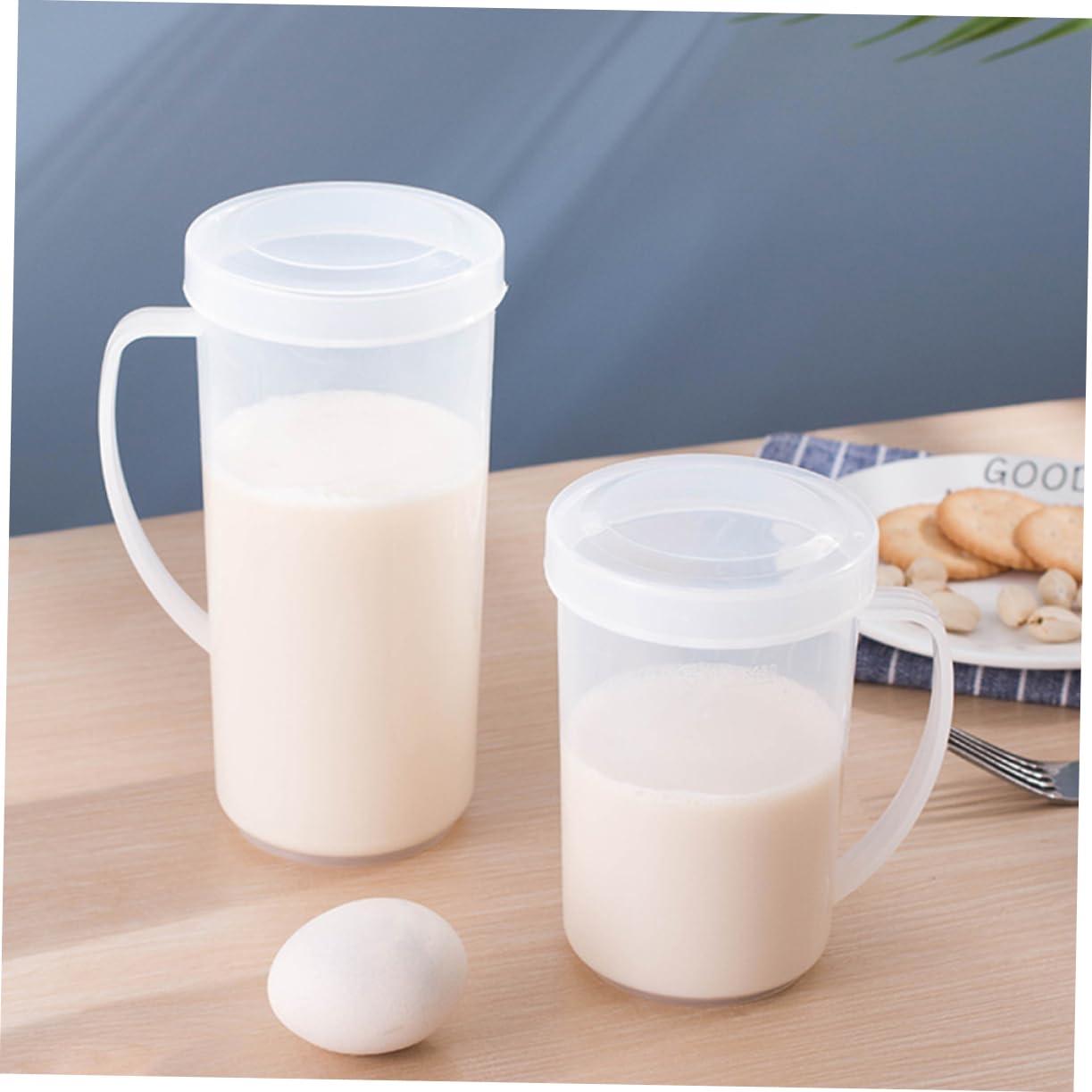 Amosfun 6 Piezas taza jarra fria jarra de agua con escala bebida kit de cocina lata cafe cup Vajilla para el hogar jarras de leche para horno de microondas el plastico Reutilizable