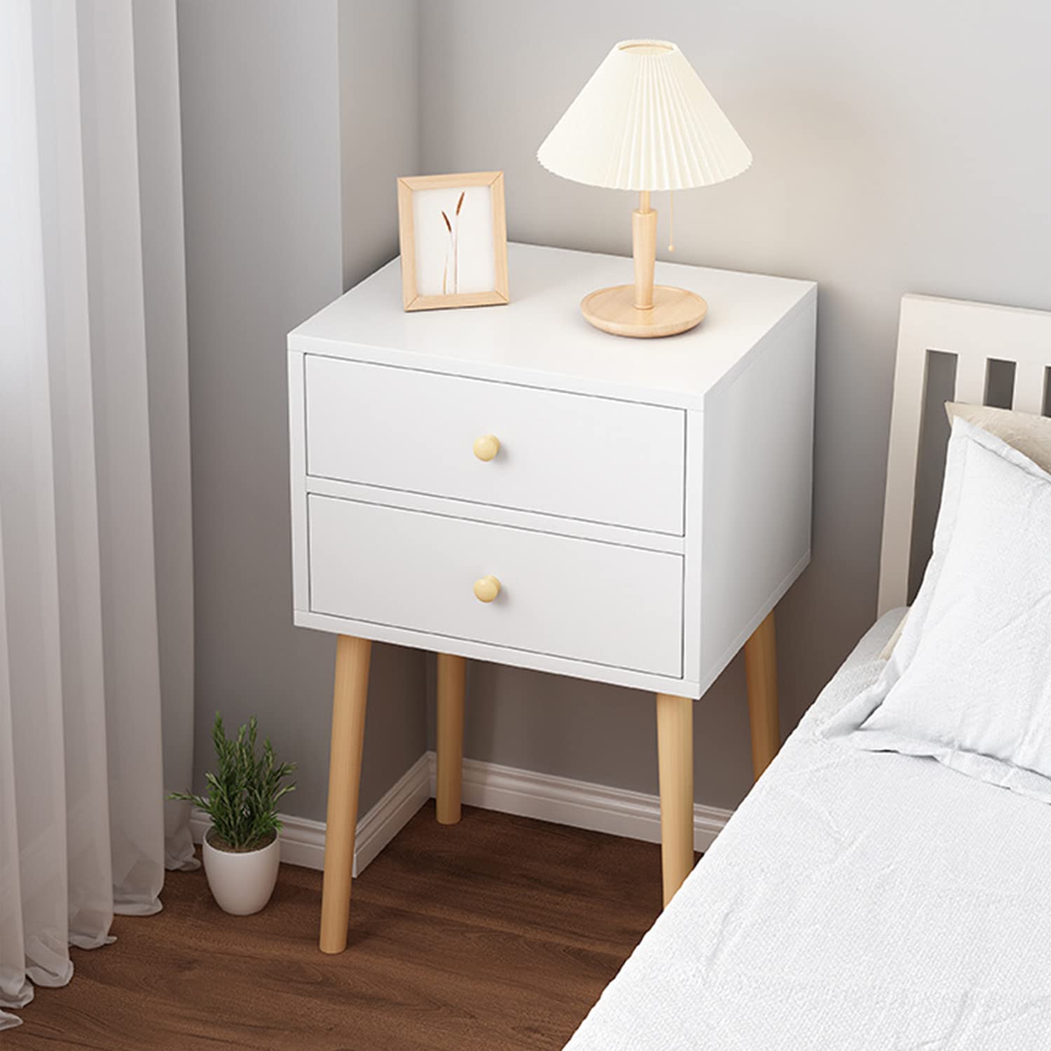 Bedside table, modern simple solid wood leg bedside table, bedroom storage cabinet with drawers, suitable for bedroom, living room (2 Drawers)