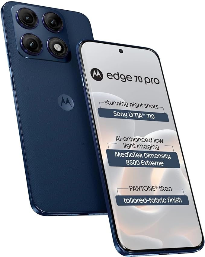 Motorola Edge 70 Pro 5G (Tailored Fabric - Pantone Titan Blue, 12GB RAM, 256GB Storage) | MediaTek Dimensity 8500 Extreme Processor |50MP + 50MP Dual Rear Camera |50MP Front Camera |6.8-inch Display|