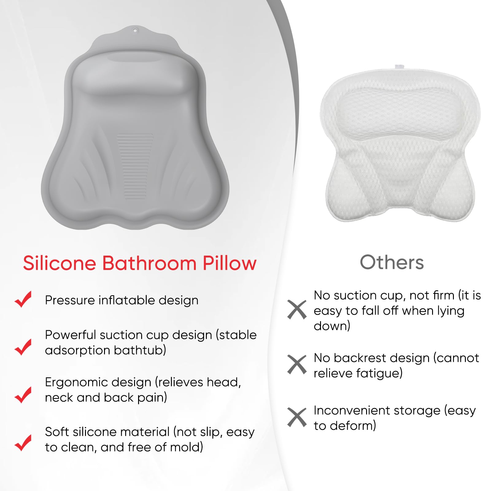 Luxshiny Ergonomic Bath Pillow With Powerful Suction Cups - View #10