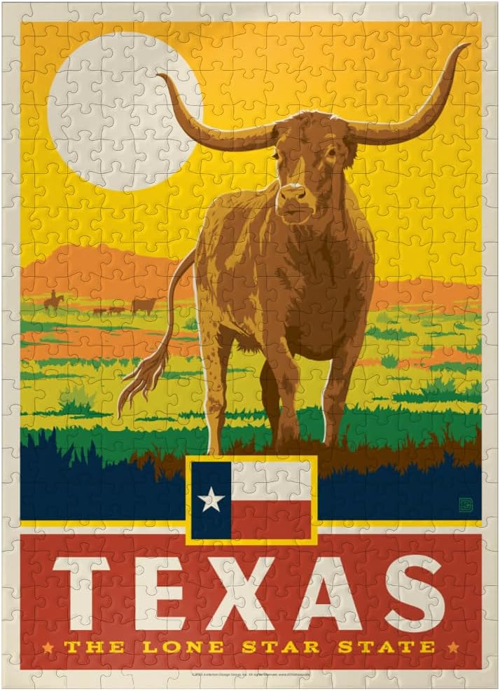 MyPuzzle Texas: The Lone Star State, State Pride Vintage Poster - Premium 1000 Piece Jigsaw Puzzle for Adults