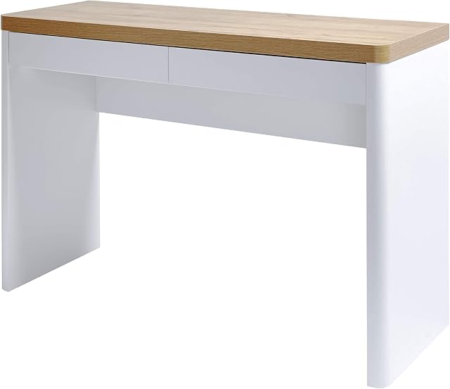 Amazon Brand - Movian Aulne 2-Drawer Desk, 111 x 39 x 76cm, White/Light Brown Oak-Effect Top