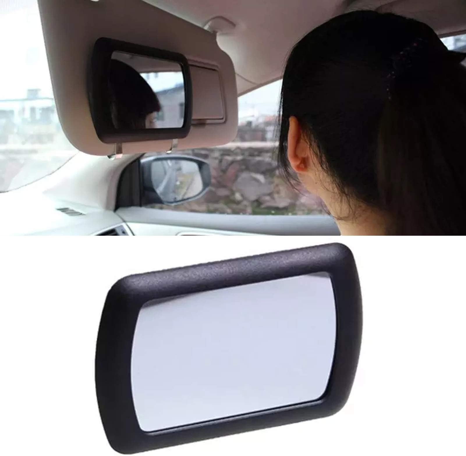 Sun Visor Mirror Clip on for Car Car Makeup Vanity Mirror Car Visor Cosmetic Vanity Mirror Clip Sun-Shading Mirror Deluxe Visor Mirror Auto Accessories 6.65"x4.33"/16.9x11cm 1 Pc(Black)