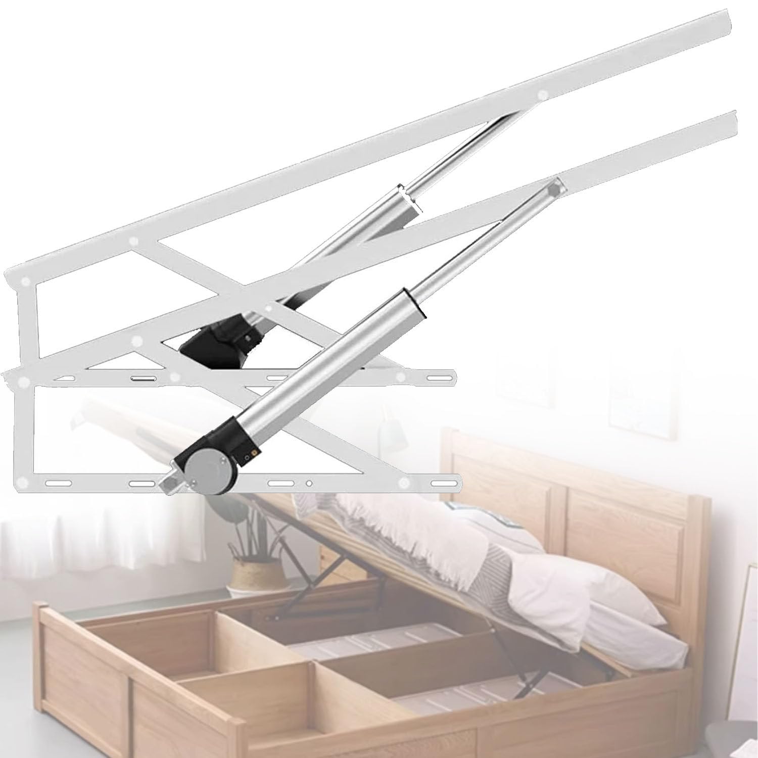 UORDBY 2 PCS Electric Bed Lift Mechanism, with Remote Control bed storage lift mechanism,600kg Load Capacity,Space Saving, for Storage Box Bed Sofa, DIY Project White-1.5m