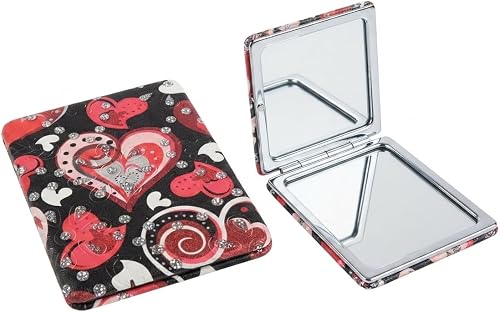 Compact Travel Mirror, Dual-Sided, Assorted Print design | Foldable Pocket Mirror, Rhinestone Accents, Double-Sided Mirrors, Portable Handbag Size, Chrome Finish