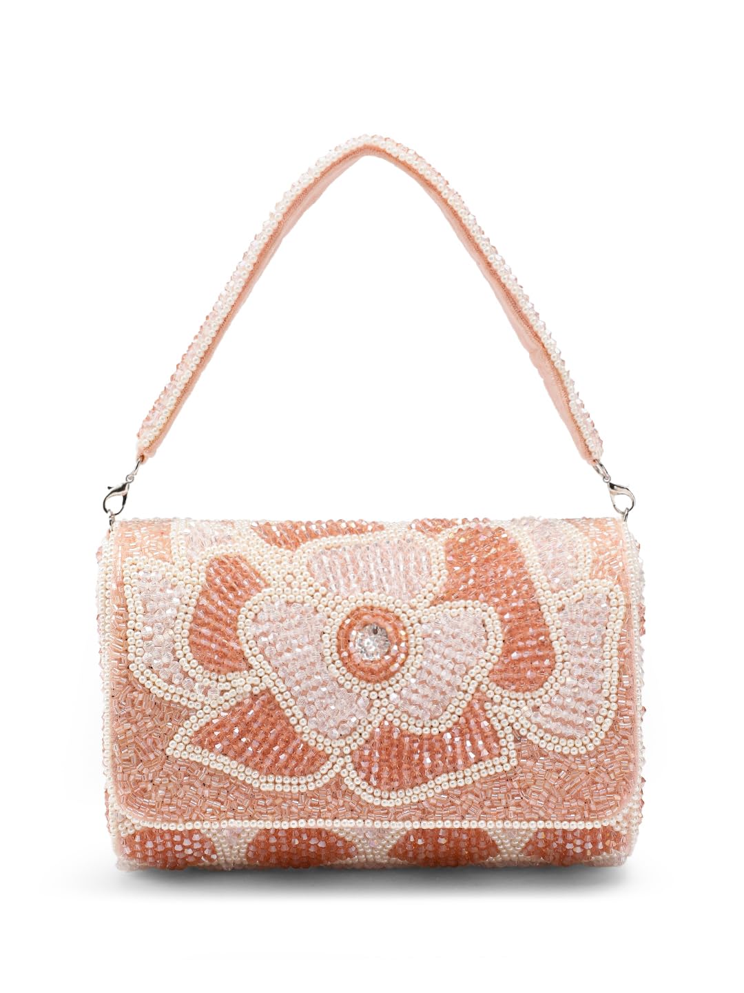 Blush & Bead Pink Floral Cutwork Embellished Velvet Clutch for Women | Party & Wedding Handbag-image-36