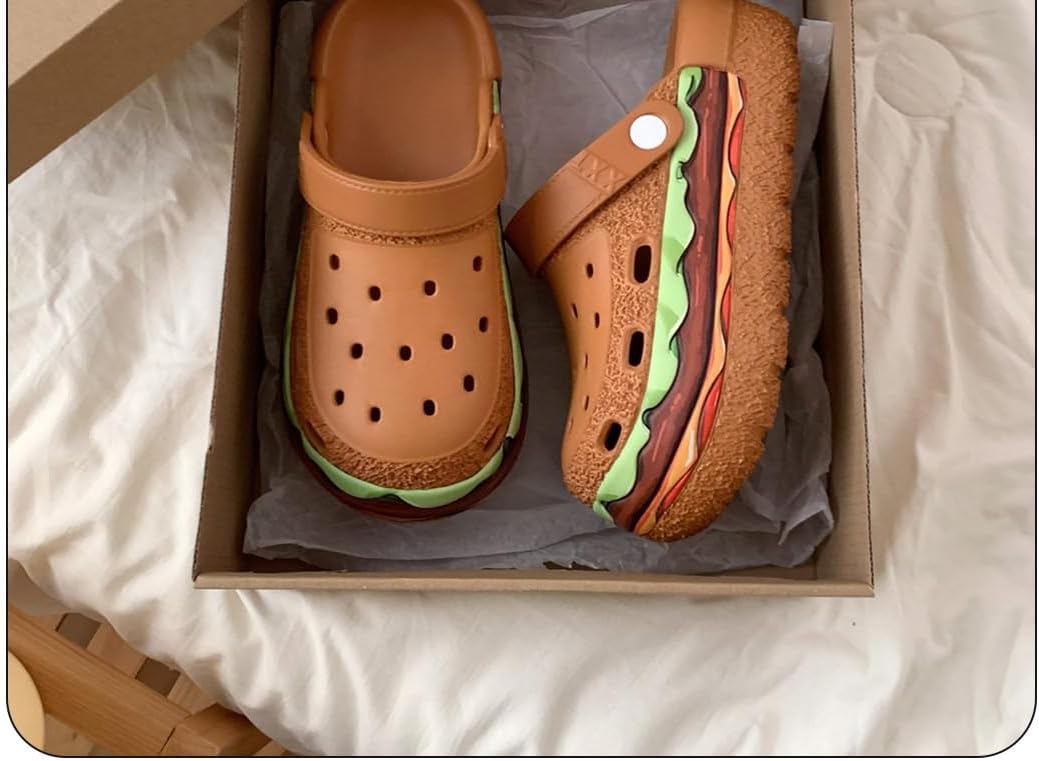 Novelty Hamburger Clogs, Unisex Comfort Sandals, Fun Food-Themed Slippers