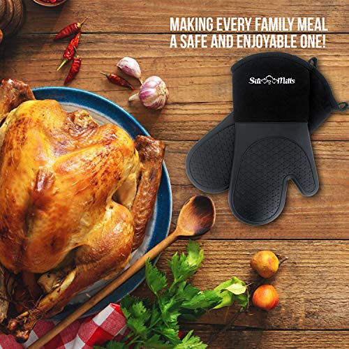 Oven Mitts Heat Resistant 500 Degrees - 2 Extra Long Silicone Oven Mitt Pot Holders - Food Safe Oven Gloves - BPA Free and FDA Approved - Soft Inner Lining - Black - Thumbnail 4