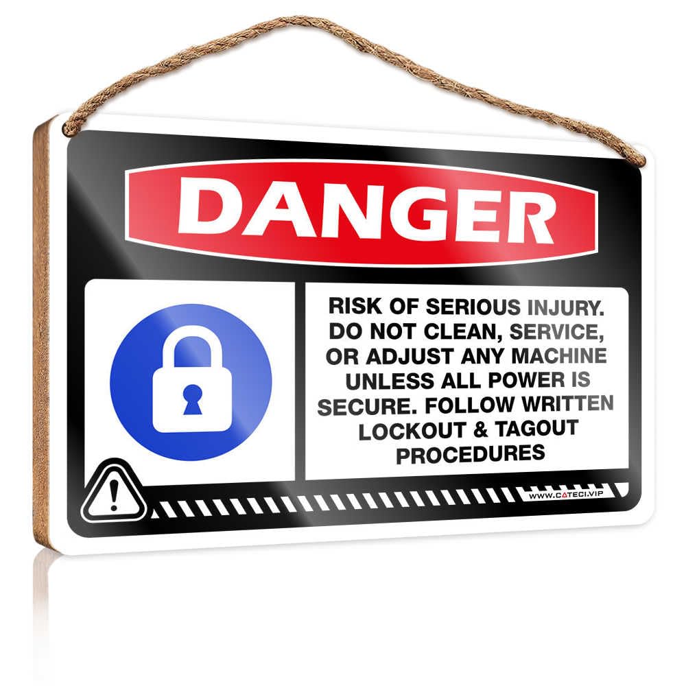 HMQW Hanging Wooden Plaque Danger Risk Of Serious Injury Wooden Sign Spring Porch Sign Front Door Hanging Decor(20X30CM)