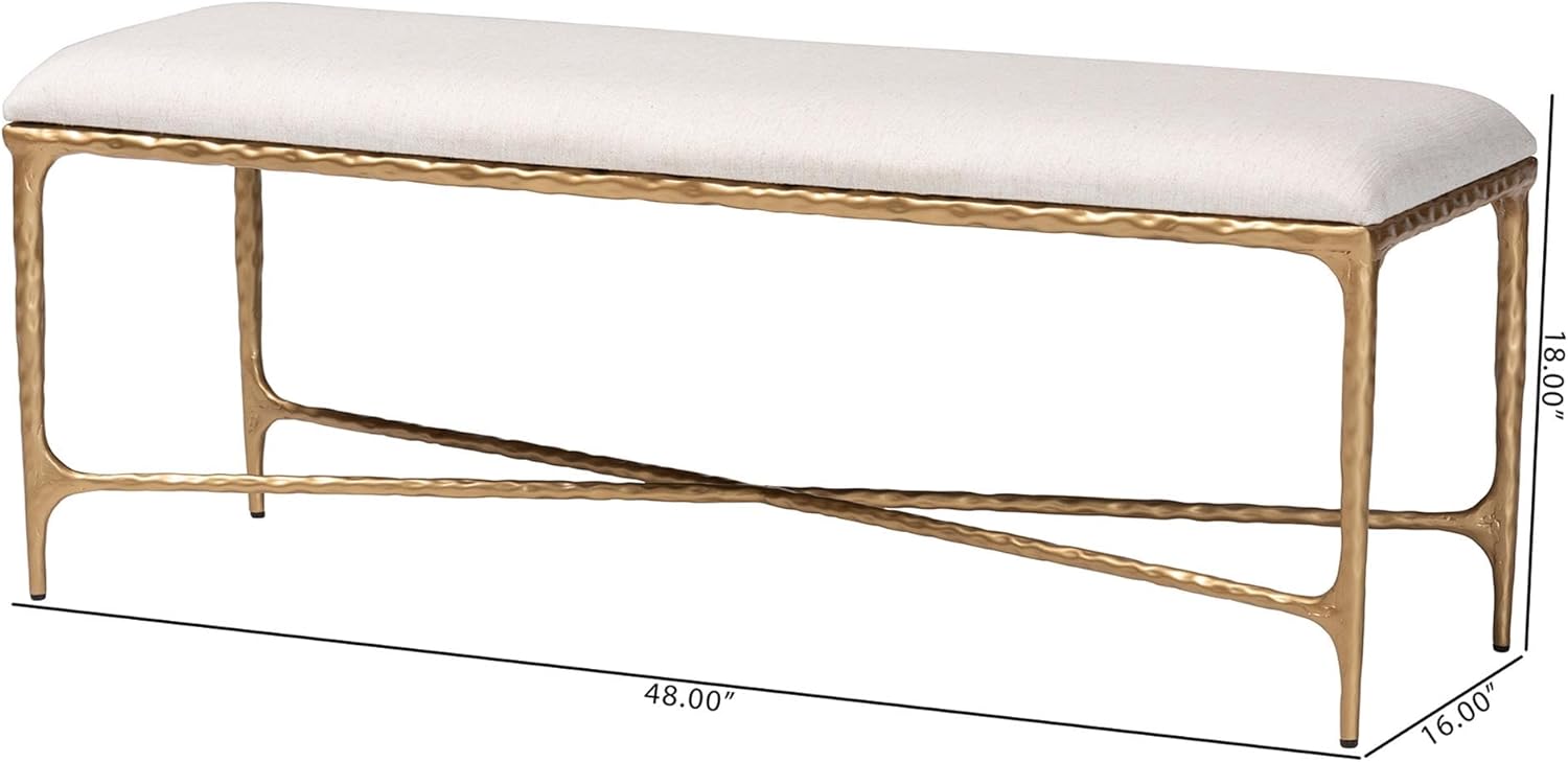 Baxton Studio Fumiye Bench - Modern Rustic Accent Seating with Hand-Forged Metal Frame and Upholstered Cushion for Living Room or Entryway