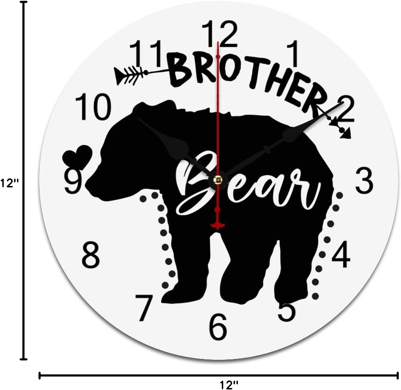 Brother Bear Wall Clock, Cute Black Bear Silent Battery Operated Non Ticking Square Clocks for Kitchen Office School Home Art Decor 12 Inch