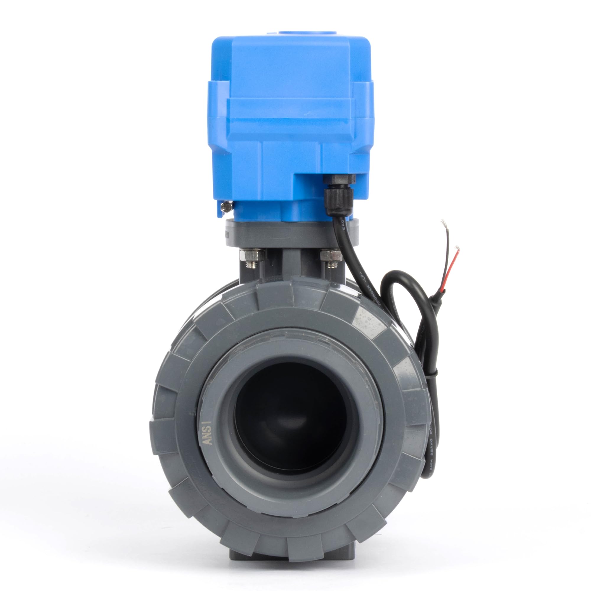 U.S. Solid Válvula de bola motorizada de 2 pulgadas, válvula de agua eléctrica de UPVC de 24 V CC, retorno automático de 2 cables (normalmente cerrada), con anulación manual, sello EPDM y doble unión