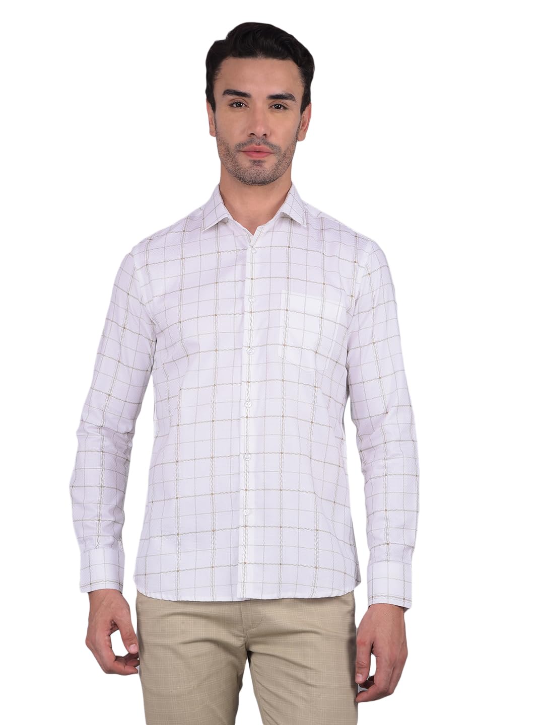 Crimsoune Club Men's White Checked 100% Cotton Shirt-picture-20