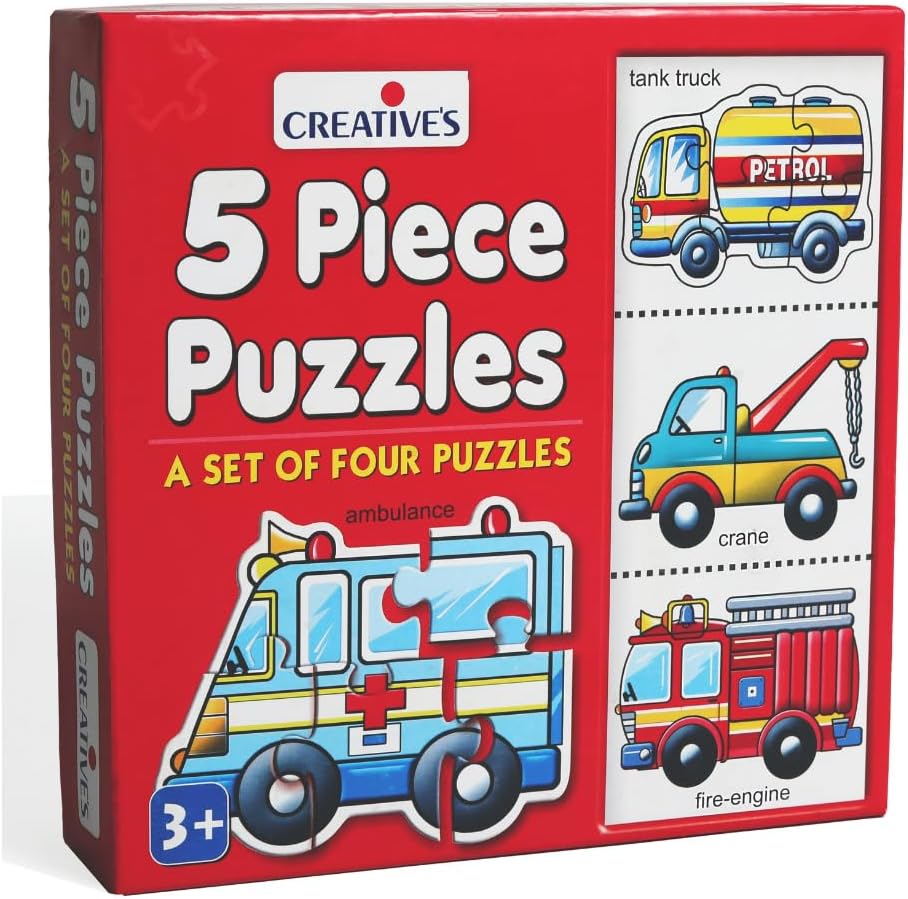 Creative's 5 Piece Puzzles | Educational Jigsaw | Fun With Learning Toy Game | Special Vehicle 5 Piece Puzzles | Knowledge Of Special Vehicle (Tank Truck, Crane, Fire Engine, Ambulance) For Kids 3 &Up