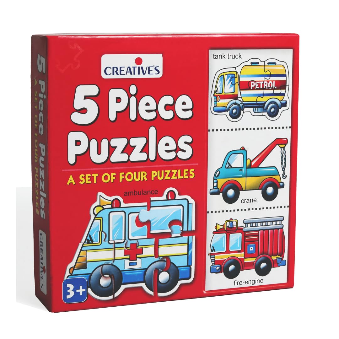 Creative's 5 Piece Puzzles | Educational Jigsaw | Fun With Learning Toy Game | Special Vehicle 5 Piece Puzzles | Knowledge Of Special Vehicle (Tank Truck, Crane, Fire Engine, Ambulance) For Kids 3 &Up