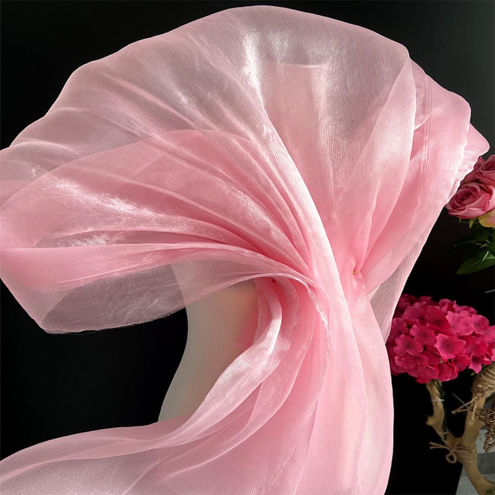 Tela de organza de 145 cm x 500 cm, brillante, transparente, suave, por metros, ribetes de gasa plisada, ideal para coser disfraces para vestidos, decoración de bodas, ropa, tela decorativa