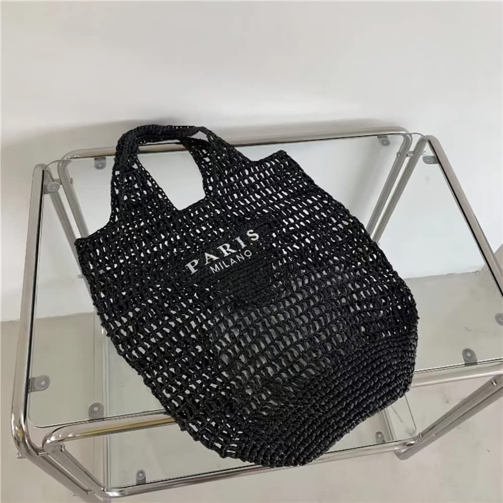 POOOPSSD Woven Straw Mesh Beach Tote Bag, Foldable - Image 6