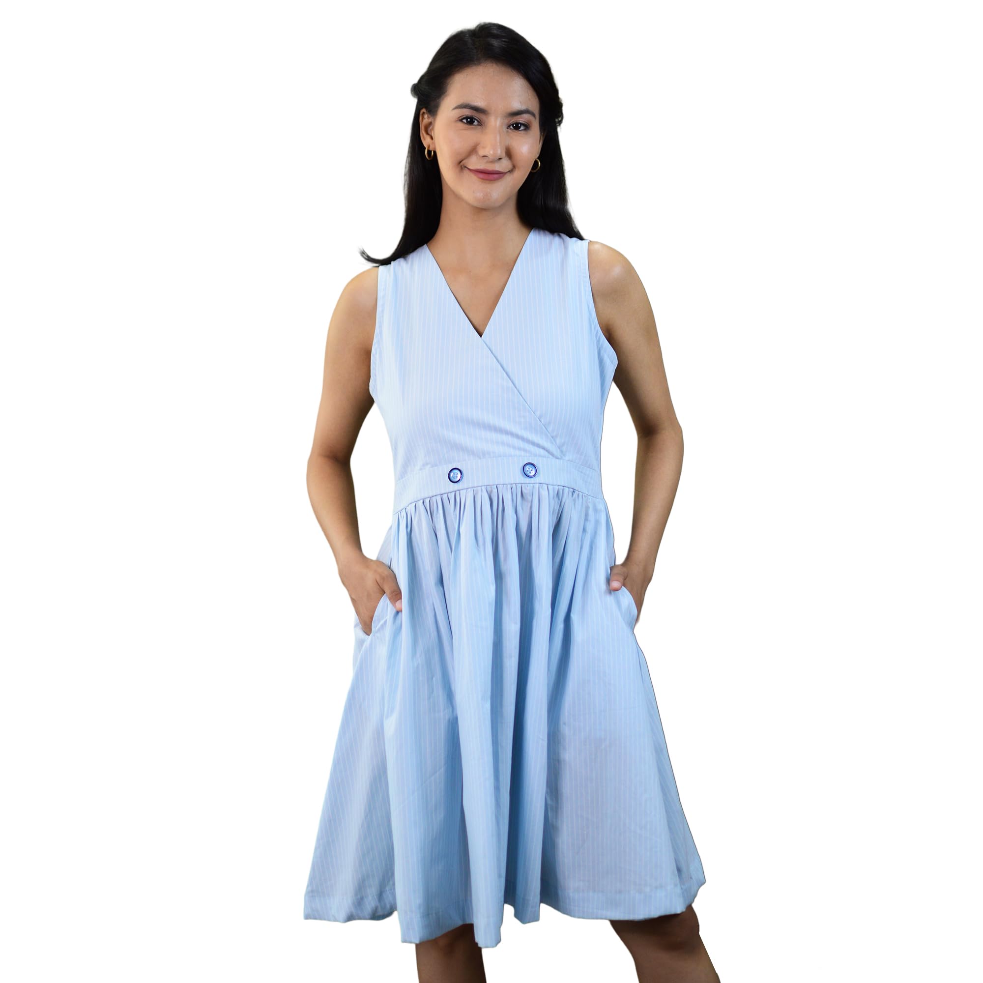 INDOPHILIAWomen's Cotton Mini Blue Dress