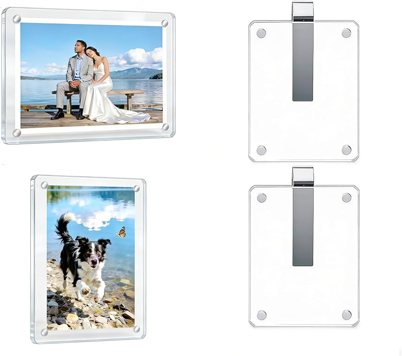 Kit com 4 Porta-Fotos Magnéticos para Para-Sol de Carro Magicalmai 7,6 x 10,2 cm em Acrílico