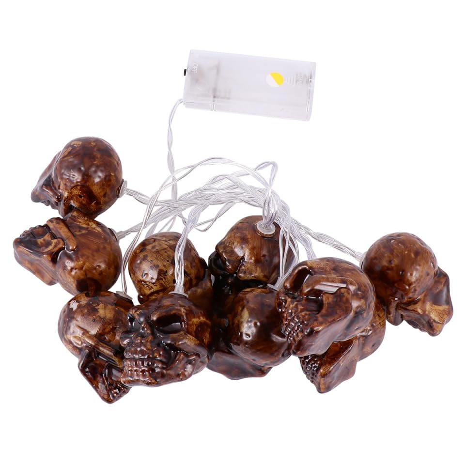TIDTALEO Halloween Skull String Lights 1.5m 10 LED Battery Operated Warm White Outdoor Garden Party Decoration
