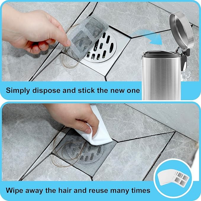Image of Large Upgraded Drain Cover Hair Catcher (Pack of 30) Disposable Waterproof Drain Guard Mesh Stickers Drainage Jali Shower Drain Cover for Bathroom Floor Sink Bathtub (13cm x 13cm)(30)