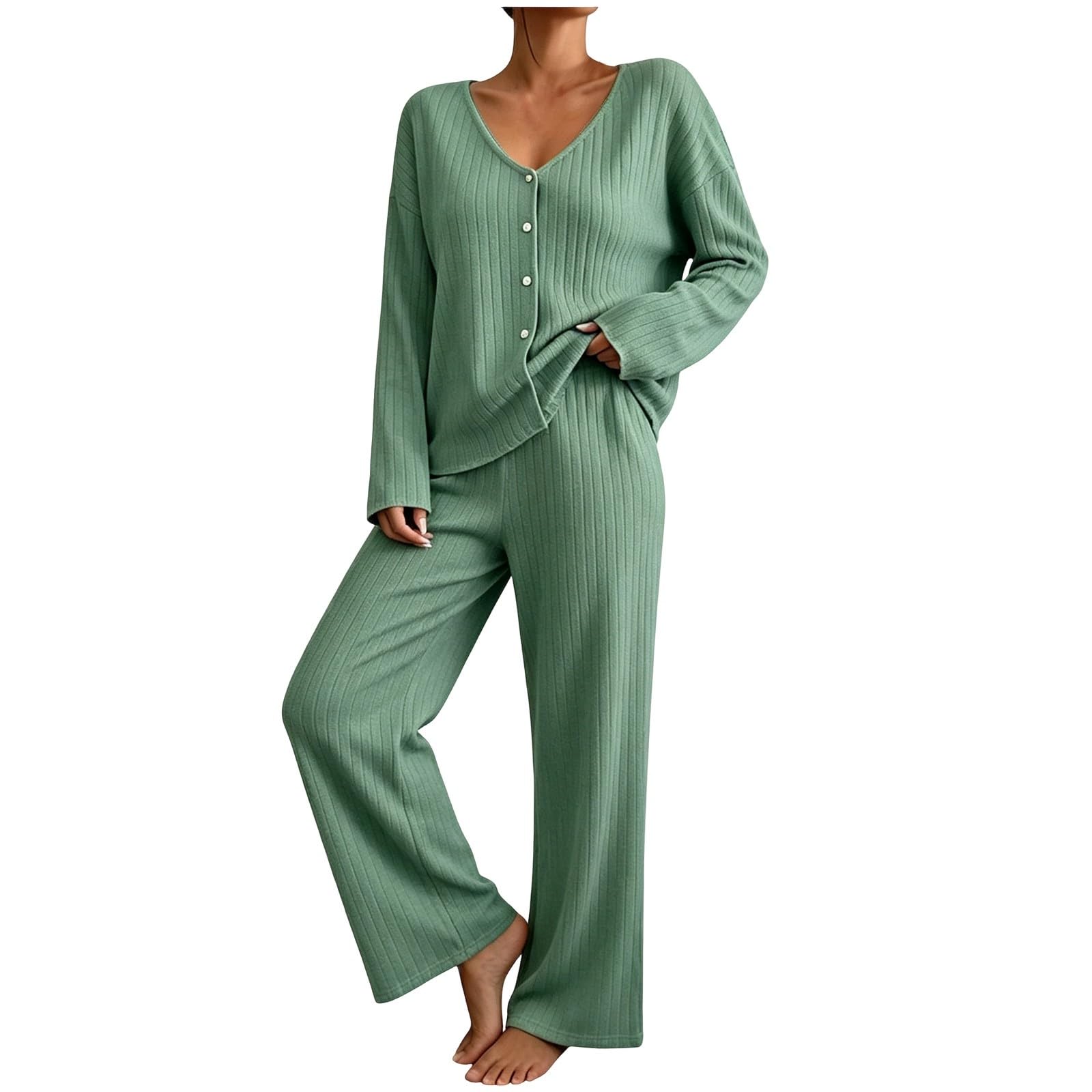 LUCKME Conjunto Punto Mujer 2 Piezas Ropa de Casa Casual Otoño e Invierno