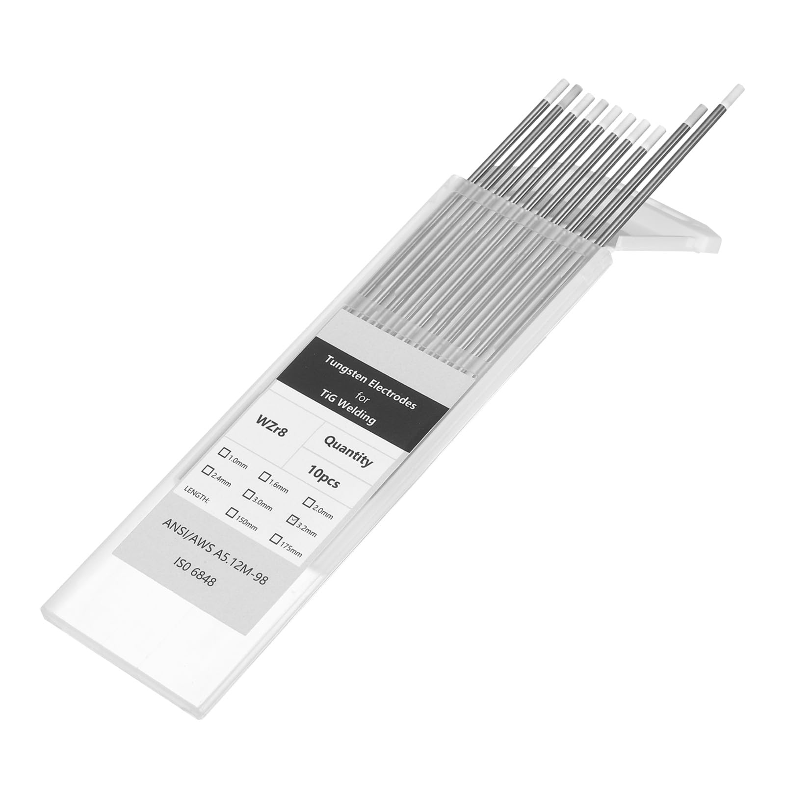 QUARKZMAN 10pcs Electrodes Tungstène pour Soudage TIG 1/8" x 7" 0.7-0.9% Zirconium pour Soudage Acier Inoxydable, Soudage Alliage Aluminium Magnésium Industrie Fabrication, Blanc WZ8