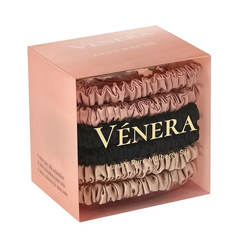 Miniatura 9 de VÉNERA Seda 100% pura seda de morera 22 Momme - 1 liga de seda para el cabello antiarrugas y roturas, certificado Oeko-Tex, coletero de seda de lujo