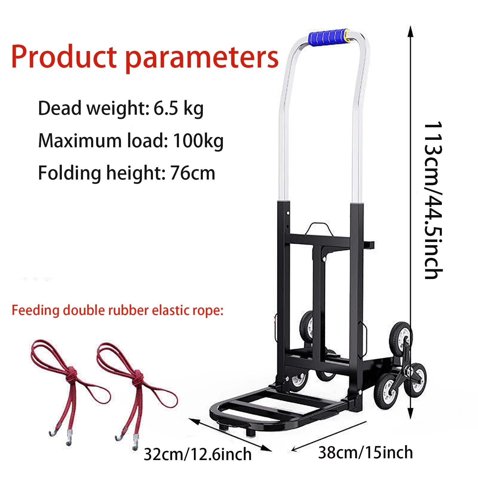 Sack Truck Wózek do wspinaczki po schodach Przenośny wózek ręczny Wózek wspinaczkowy Składany wózek o dużej wytrzymałości z teleskopowym uchwytem i liną bungee, Pojemność: 100 kg