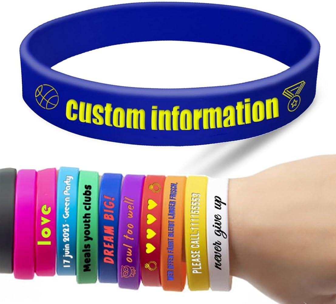Lotto da 100 a 1000 Braccialetti in PVC in gomma siliconica personalizzati a colori con stampa