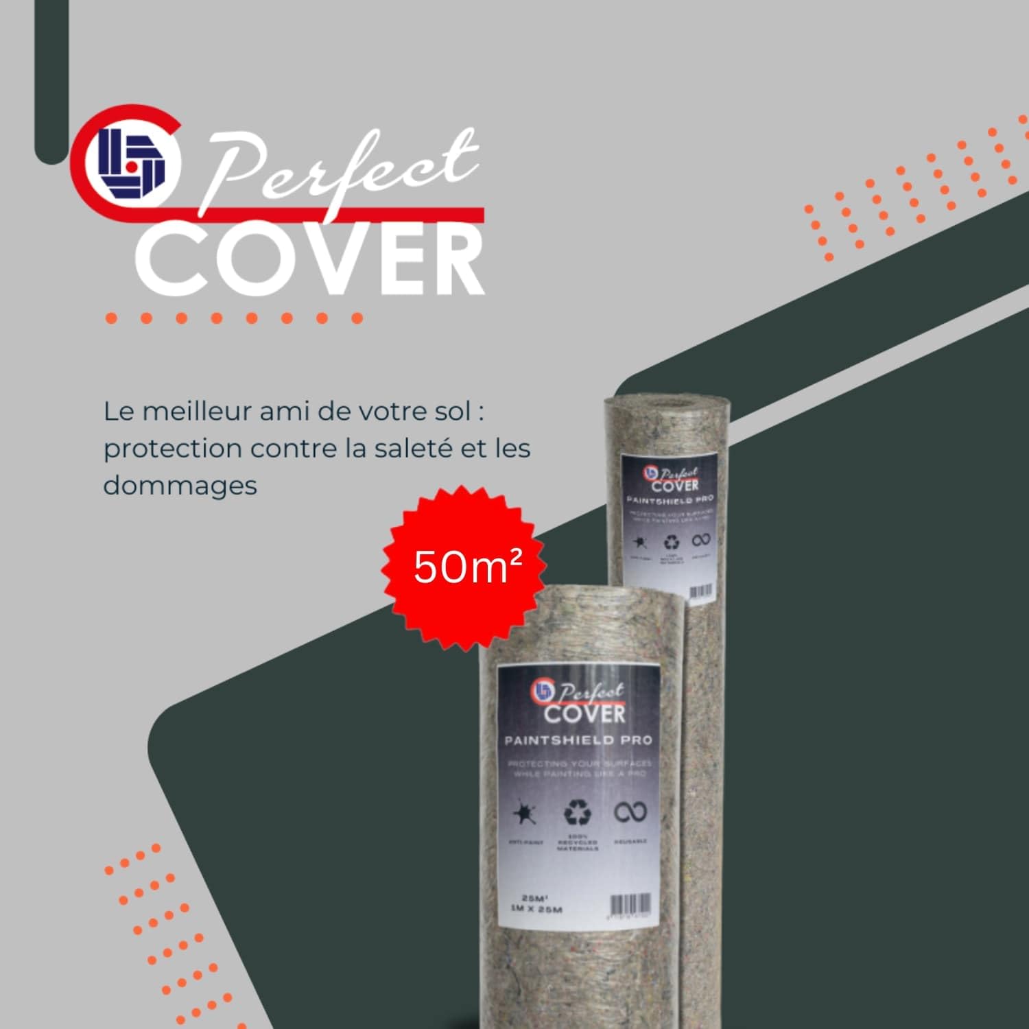 Perfect Cover Schildersvlies Pro - Rouleau de Protection de Sol Haute Qualité - Non-Tissé Résistant aux Liquides - Antidérapant et Robuste - Idéal pour Travaux de Peinture et de Rénovation (1m x 50m)
