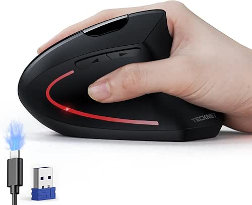 TECKNET Ergonomic Mouse, Wireless Rechargeable Vertical Mouse for Carpal Tunnel