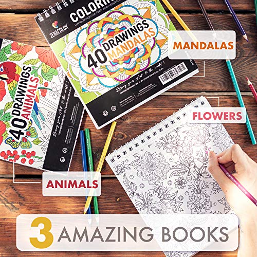 Set of 3 Coloring Books: Animals, Mandalas, Flowers - Coloring Books for Adults & Kids - Hobbies for Anxiety & Stress Relief - Mandala Coloring Books for Adults - 120 Black & White Designs to Color - Thumbnail 4