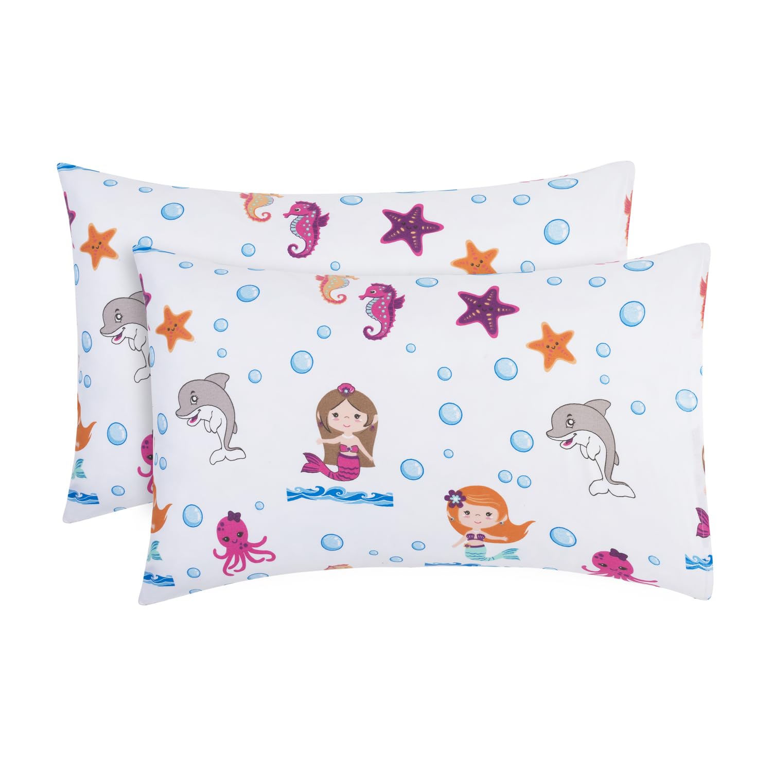 Everyday Kids 2-Pack Toddler Travel Pillowcases -100% Soft Microfiber, Breathable and Hypoallergenic - 14" by 20" Kids Pillowcases fits Pillows 14x19, 13x18 or 12x16, Undersea Mermaid Adventure