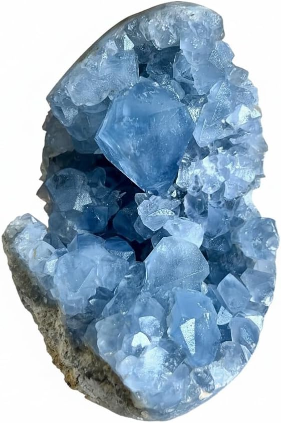 0.88-1.32lb Natural Celestite Crystal Cluster Geode - Raw Celestite Crystal Cluster Geode for Home Decor, Spiritual Energy, Office & Meditation 400-600g